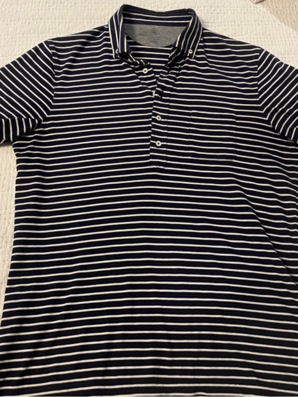 Brunello Cucinelli Navy and White Striped Polo